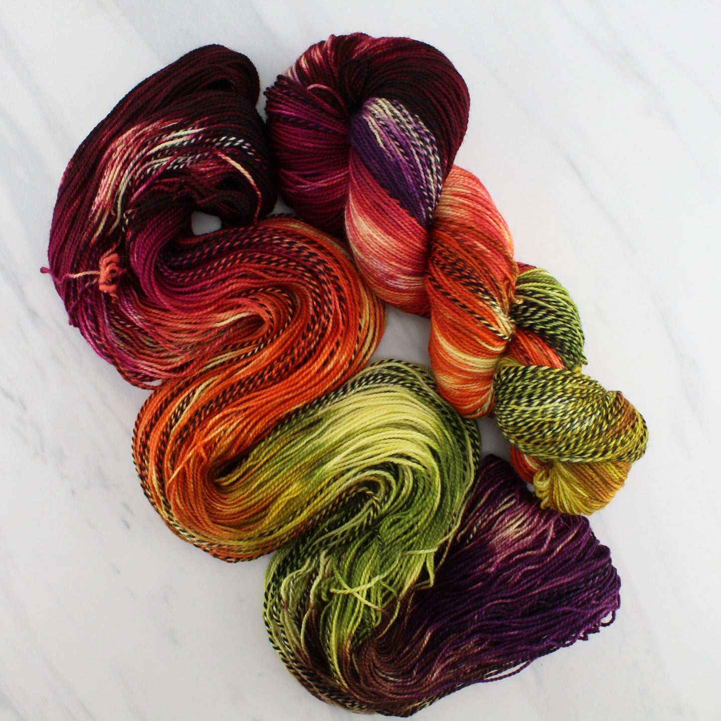 AUTUMN LEAVES Hand Dyed on Stained Glass Fingering - Block Variegated Yarn