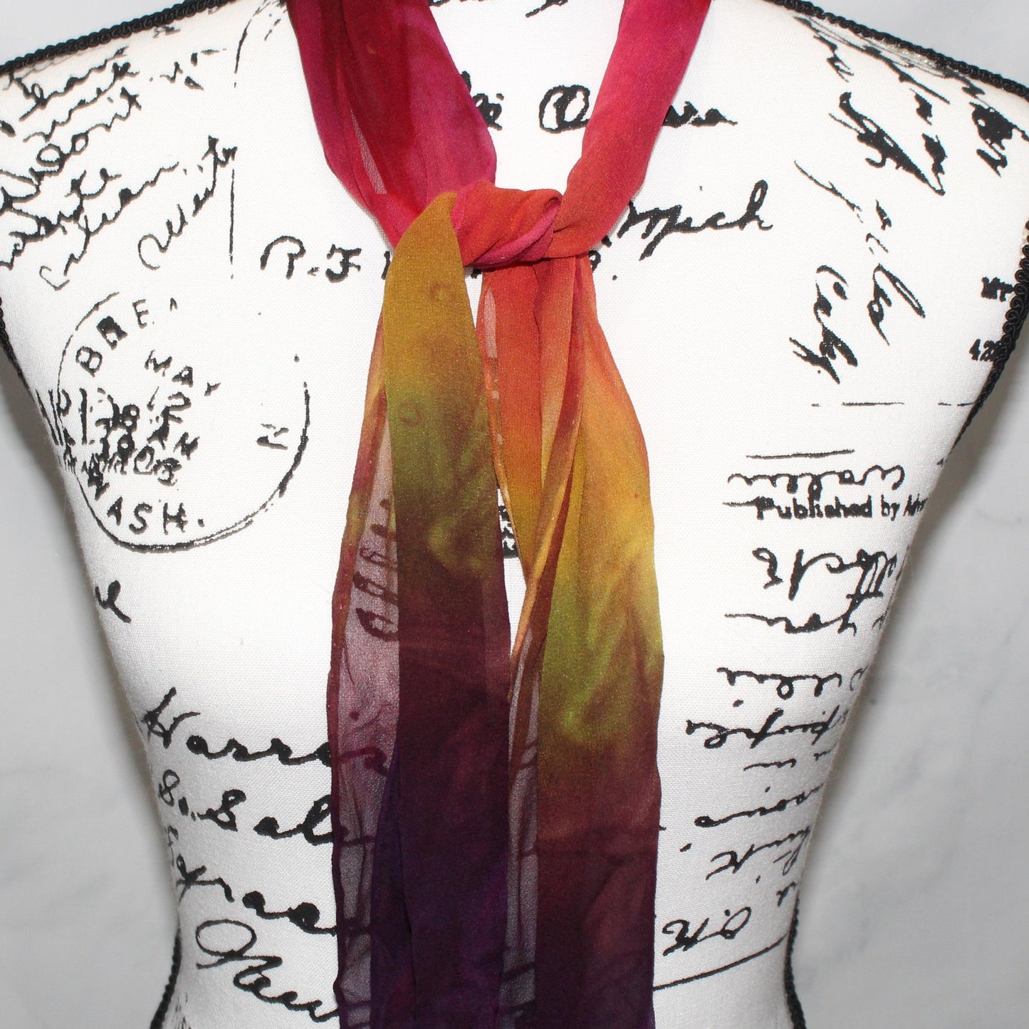 AUTUMN LEAVES Hand-Dyed Silk Chiffon Scarf - 8 x 54 inches - Purple Lamb