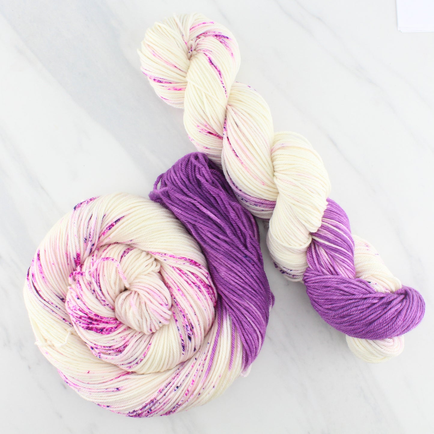 CROCUSES IN SNOW on Squoosh DK - Assigned Pooling Colorway - Purple Lamb