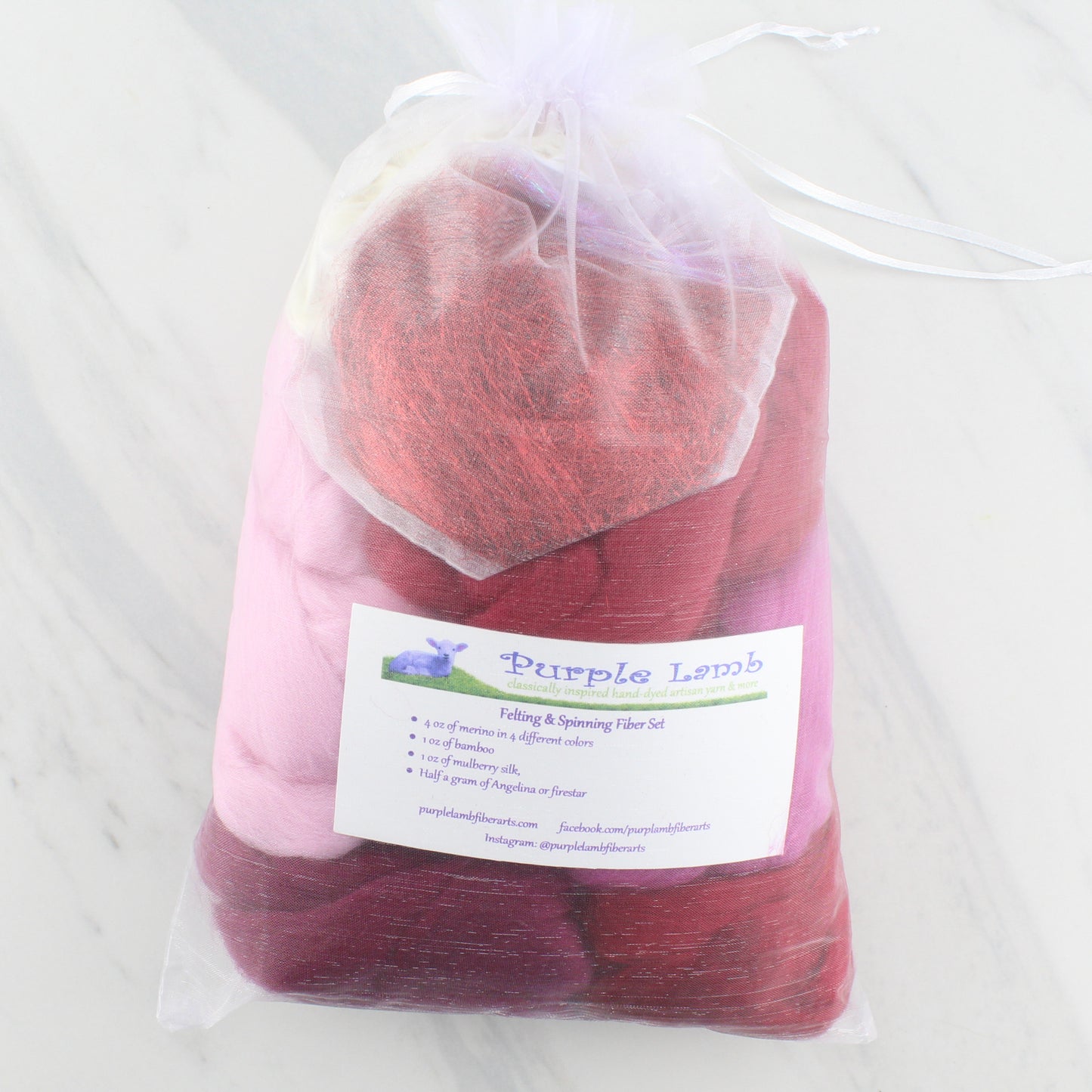 FELTING AND SPINNING FIBER - Coordinating Colorway Sets with Merino, Silk, Bamboo, and Sparkle - Purple Lamb