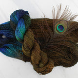 PEACOCK FEATHERS Hand-Dyed Yarn on Sparkly Merino Sock
