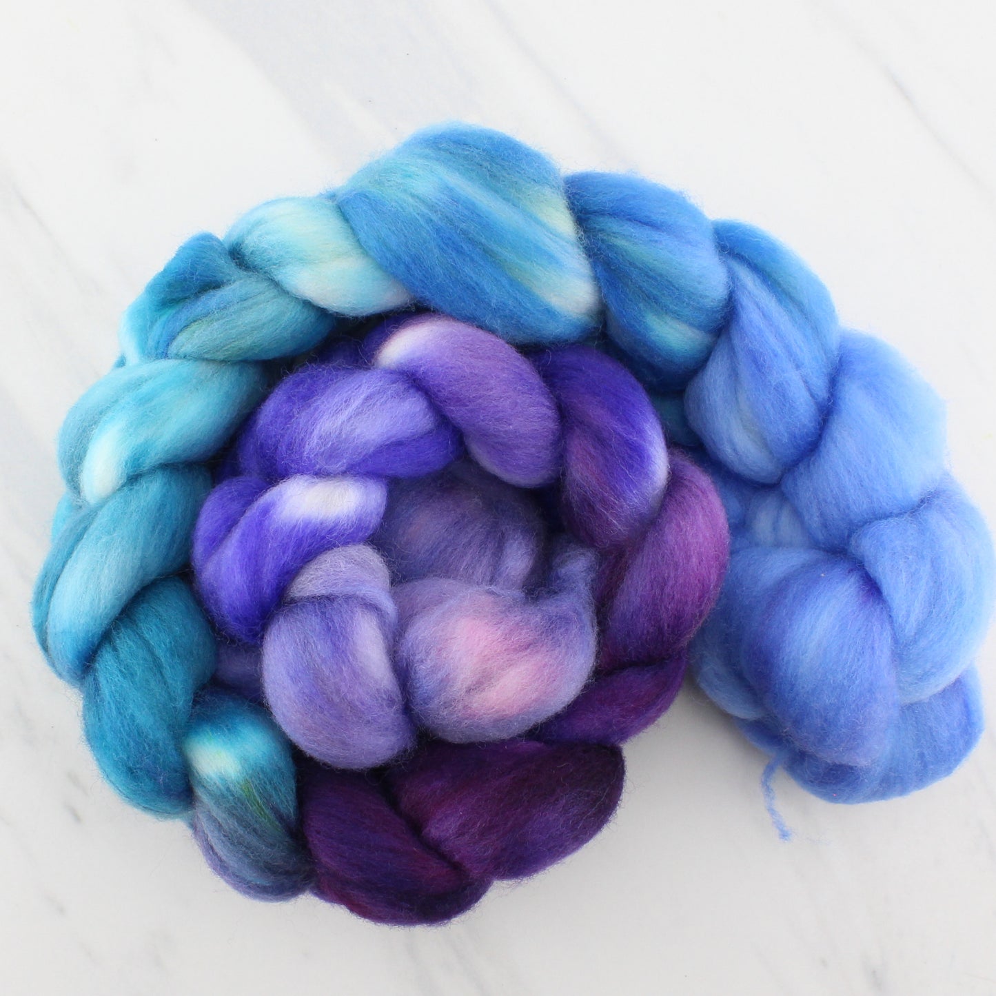 RHAPSODY IN BLUE AND PURPLE Hand-Dyed Organic Polwarth Top - Purple Lamb