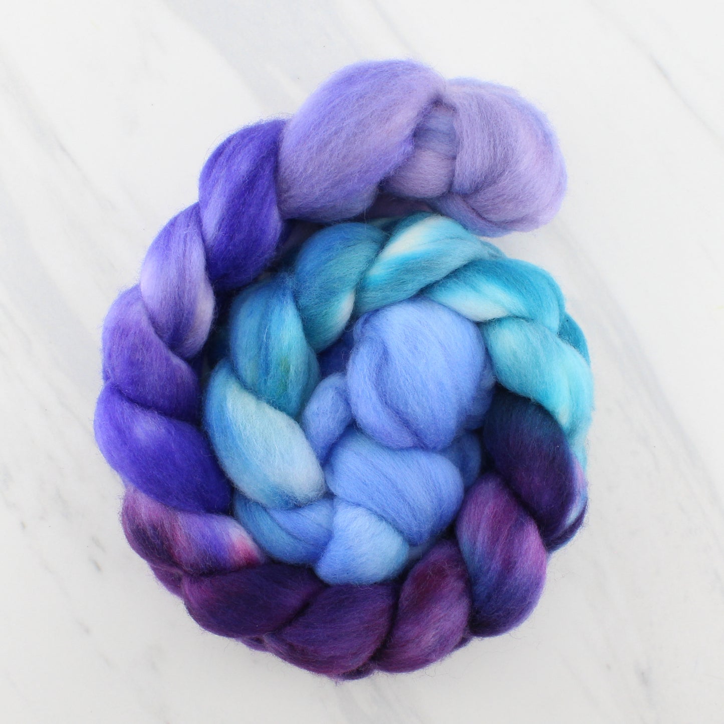 RHAPSODY IN BLUE AND PURPLE Hand-Dyed Organic Polwarth Top - Purple Lamb