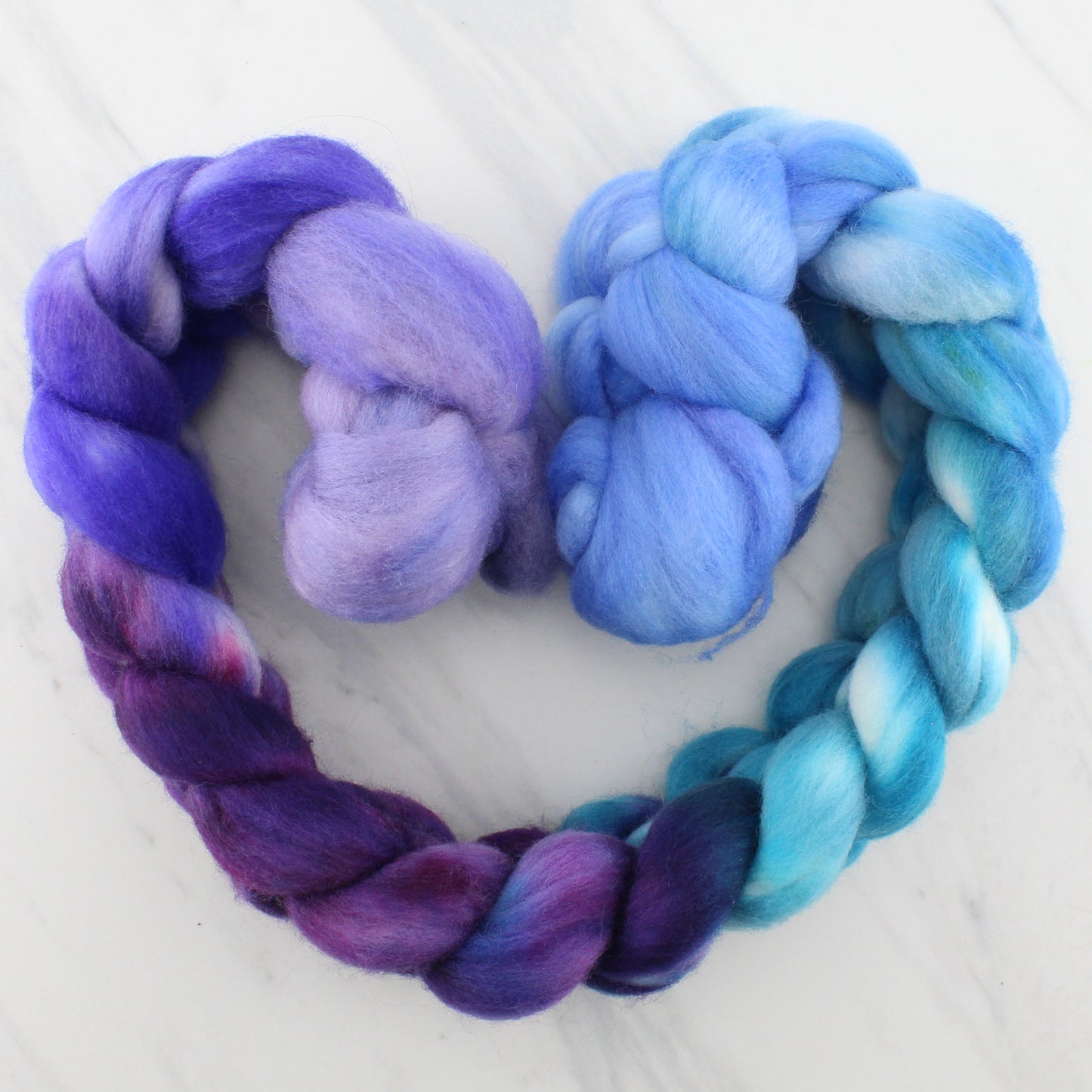 RHAPSODY IN BLUE AND PURPLE Hand-Dyed Organic Polwarth Top - Purple Lamb