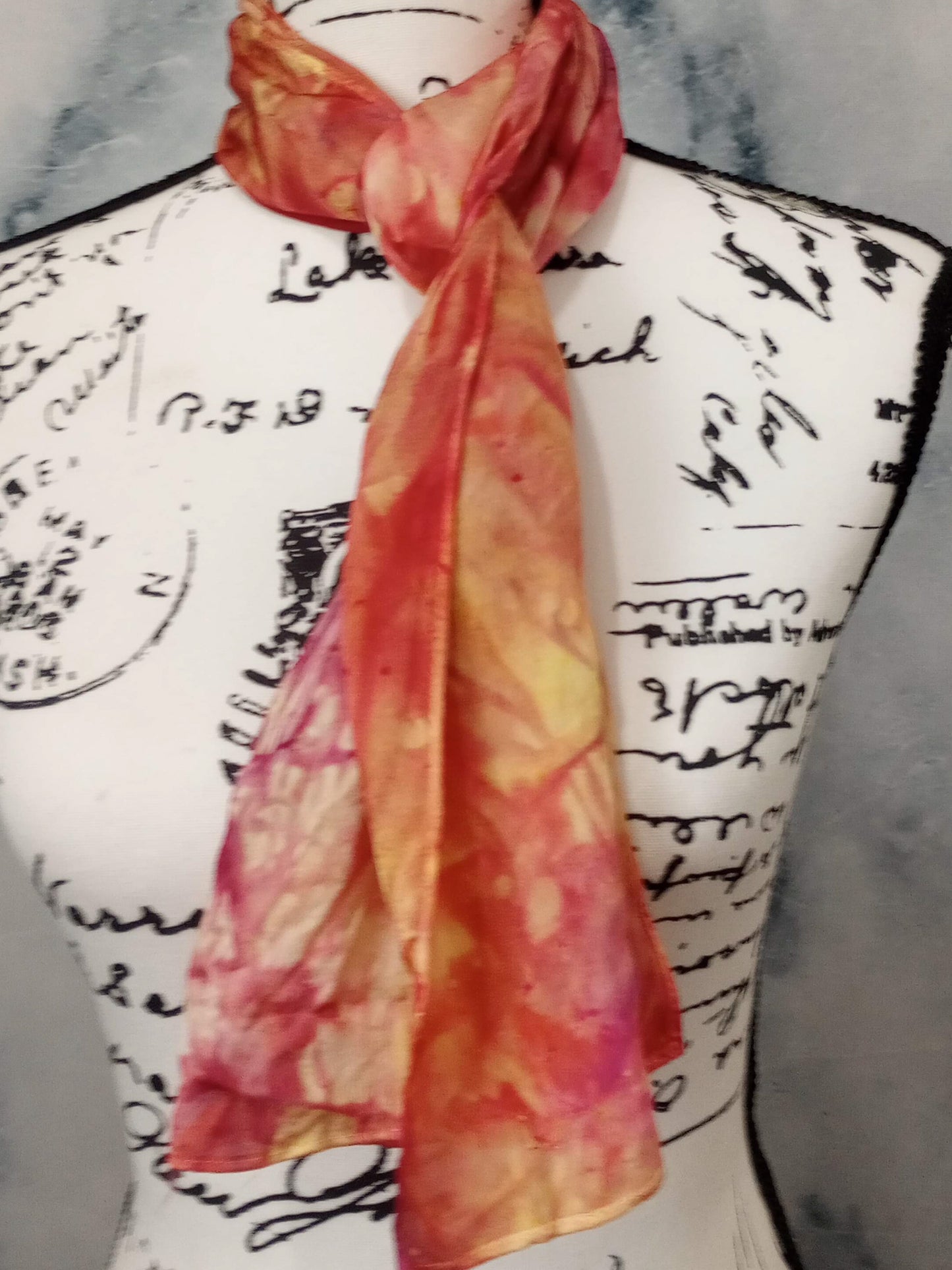 SUNSET AT SEA Hand-Dyed Silk Satin Scarf - 11 x 60 inches