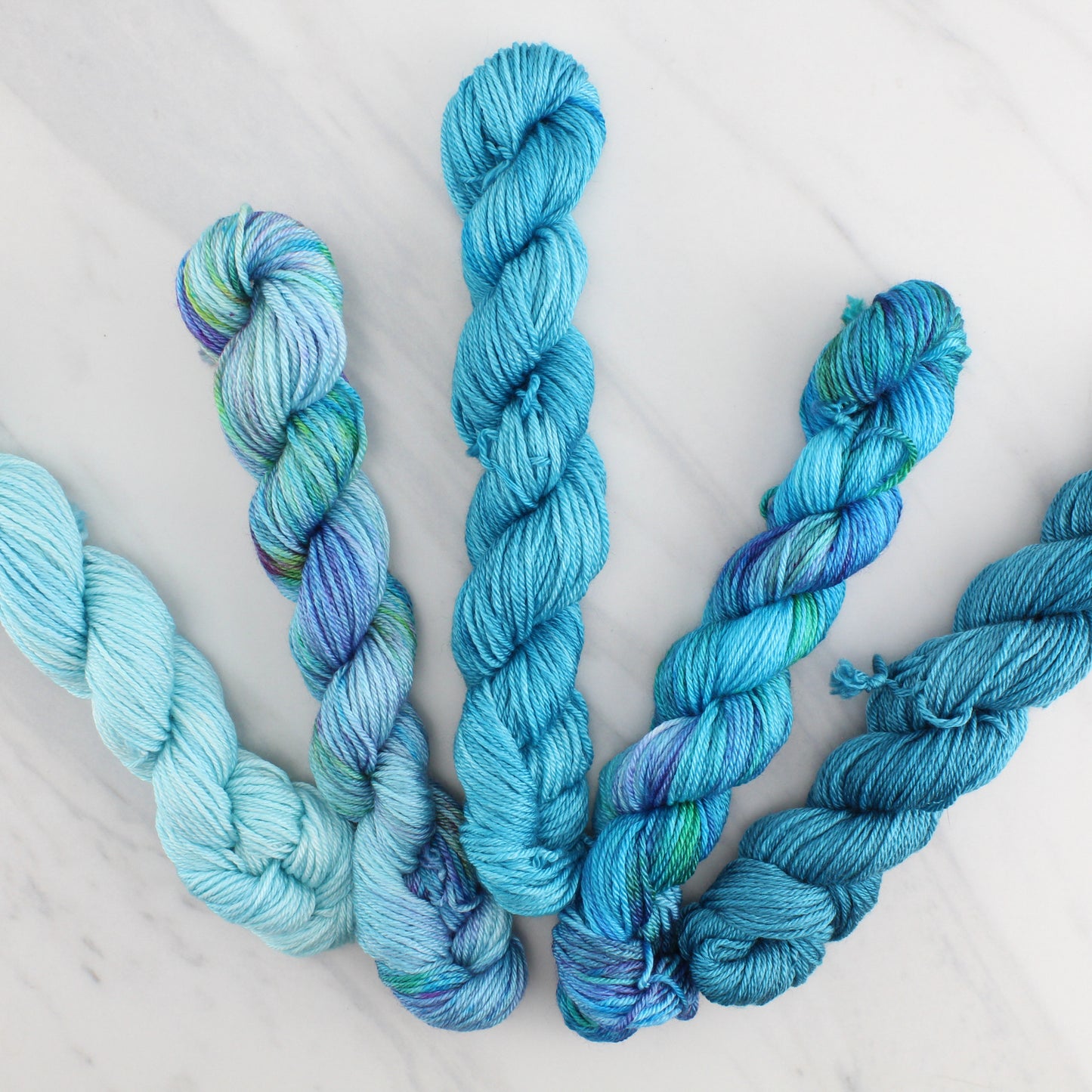 THE BLUES GRADIENT MINI SKEIN SET - Five Hand-Dyed 20 gram Sock-Weight Mini Skeins on So Silky Fingering