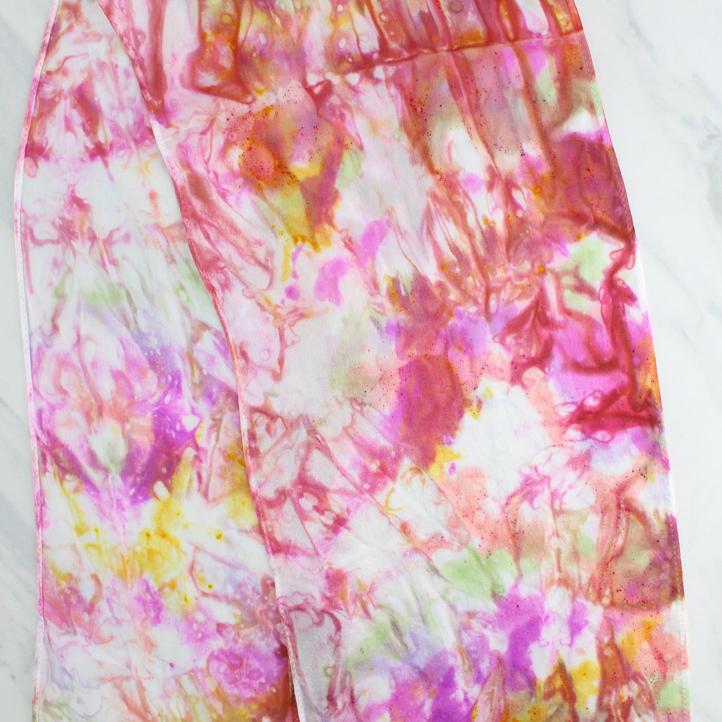 TULIPS Hand-Dyed Silk Satin Scarf - 8 x 54 inches