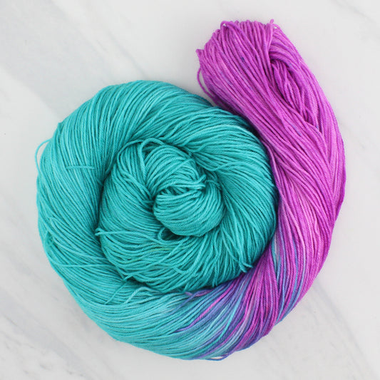 TURQUOISE AND AMETHYST Hand Dyed on Sock Perfection - Assigned Pooling Colorway