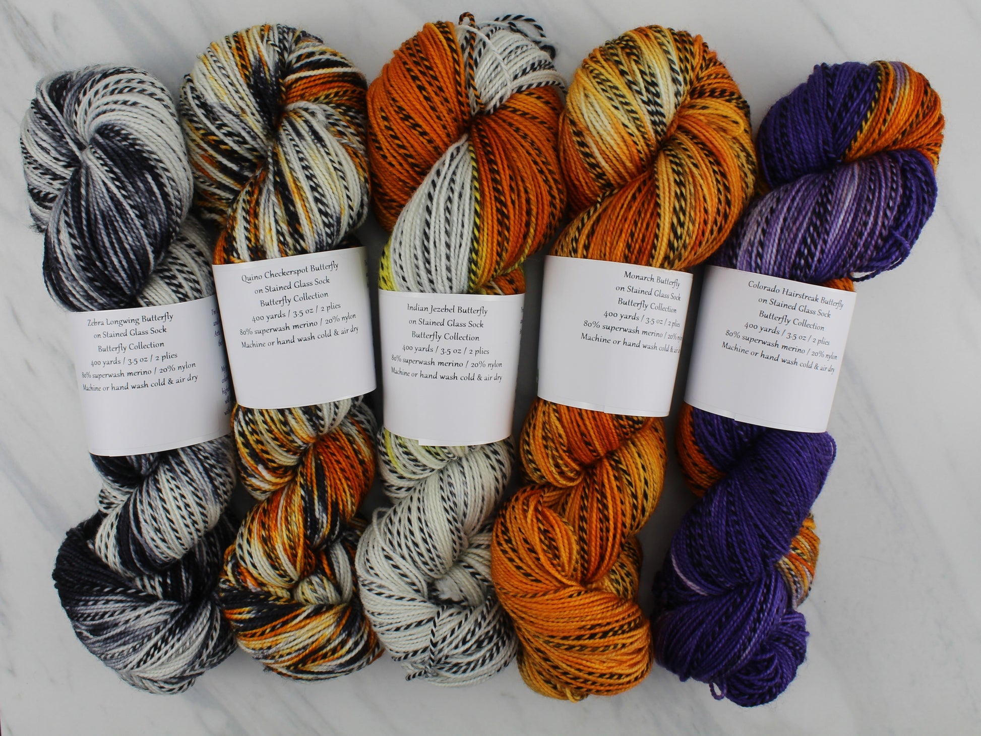 Butterfly Collection - ZEBRA LONGWING BUTTERFLY  on Stained Glass Sock  - Hand-Dyed Yarn - Purple Lamb