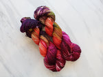 AUTUMN LEAVES Hand-Dyed Yarn on Sparkly Merino Sock