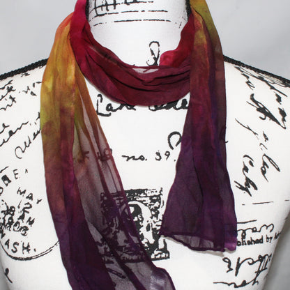 AUTUMN LEAVES Hand-Dyed Silk Chiffon Scarf - 8 x 54 inches - Purple Lamb
