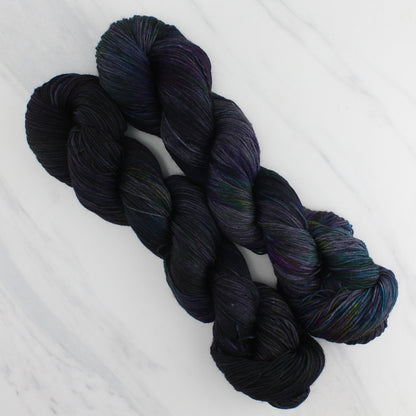 BEAUTIFUL BLACK HOLE Hand Dyed on Sock Perfection  - Splashed & Speckled Yarn