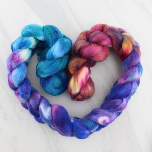 CARIBBEAN SUNSET Hand-Dyed Extra-Fine 18 Micron Merino Top - Purple Lamb