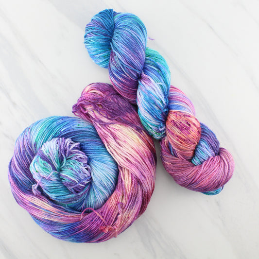 CARIBBEAN SUNSET on So Silky Sock Yarn  - Hand-Dyed Yarn - Purple Lamb