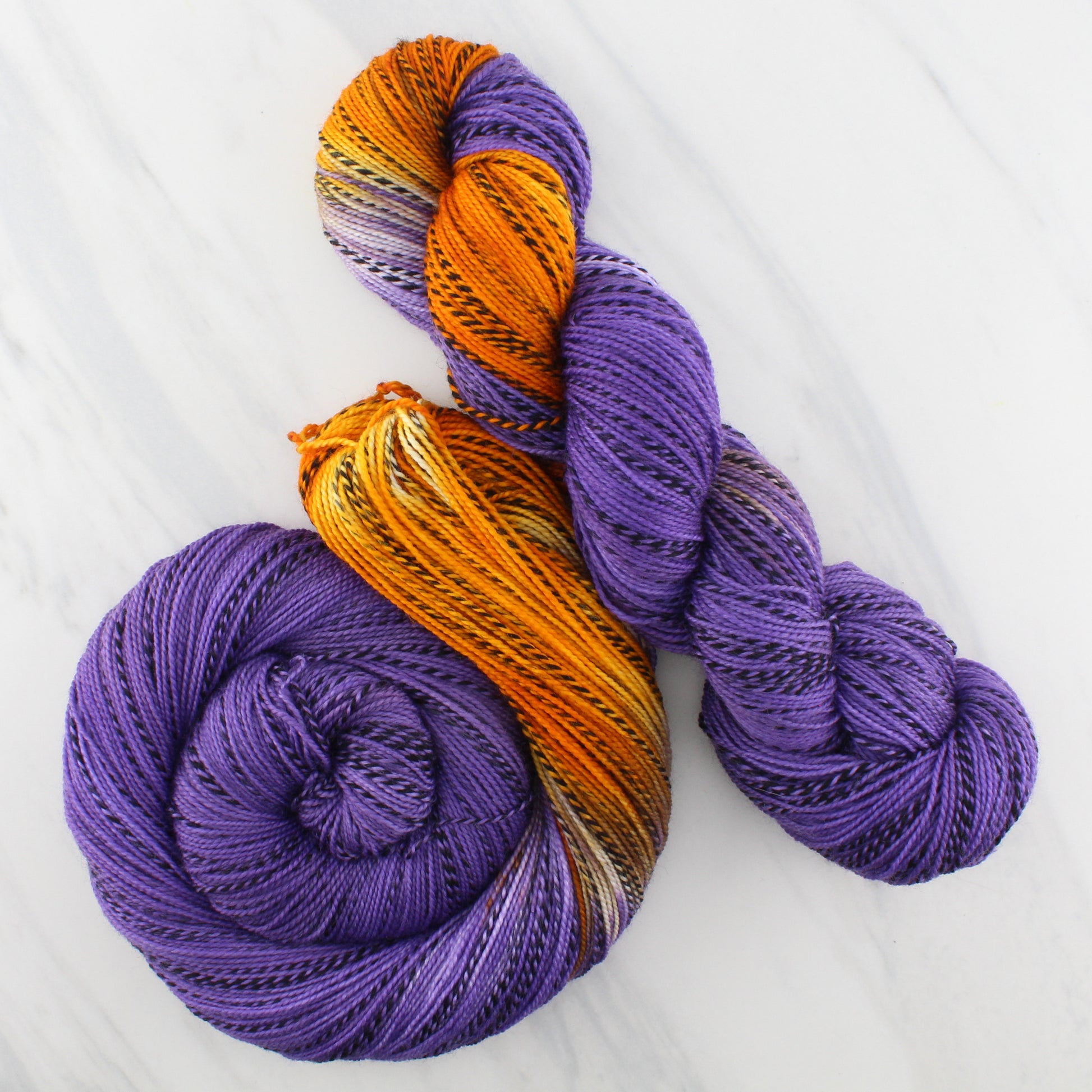 Butterfly Collection - COLORADO HAIRSTREAK BUTTERFLY on Stained Glass Sock - Assigned Pooling Colorway - Purple Lamb