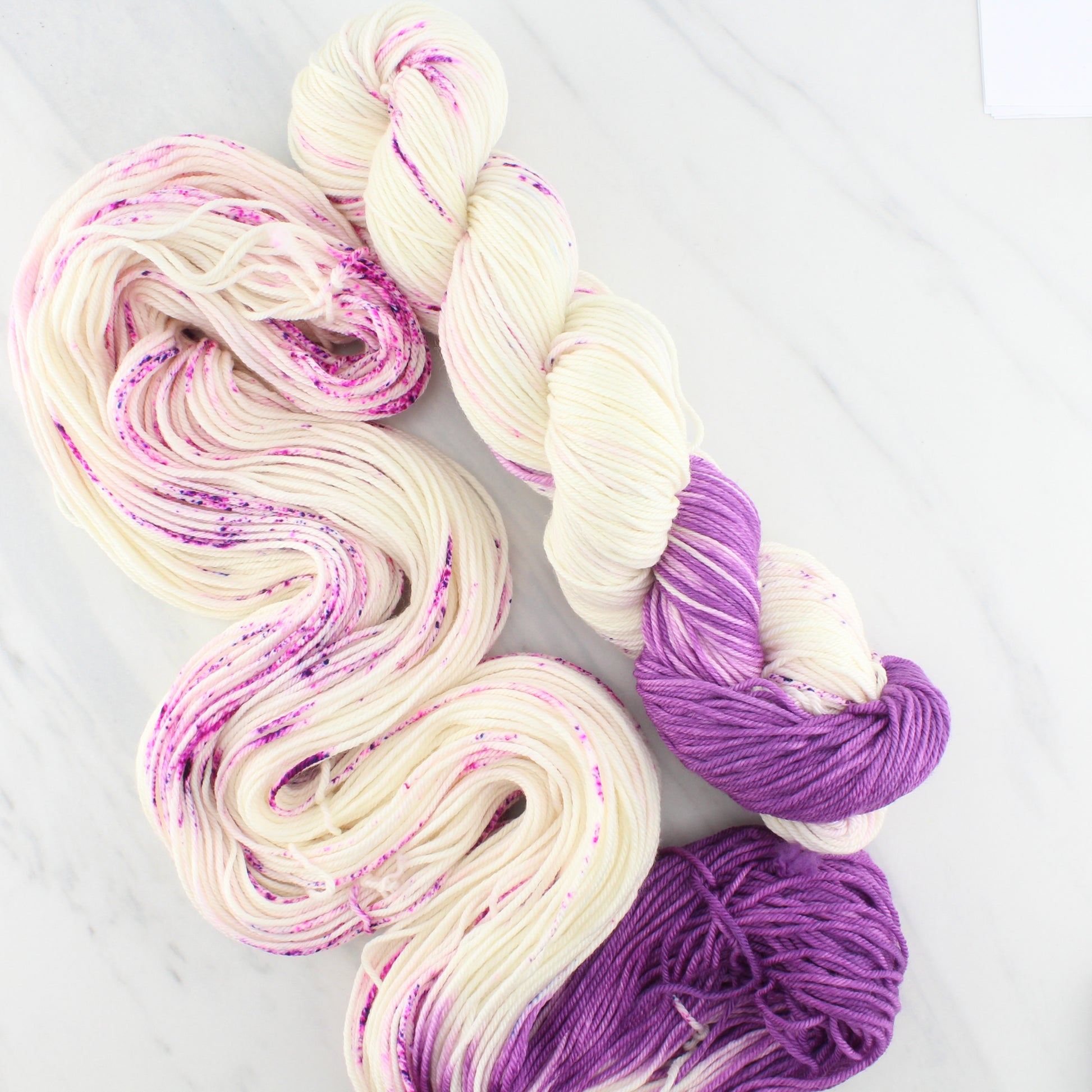 CROCUSES IN SNOW on Squoosh DK - Assigned Pooling Colorway - Purple Lamb