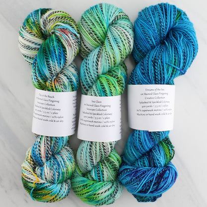 DAY AT THE BEACH - Hand Dyed on Stained Glass Fingering - Splashed & Speckled Yarn