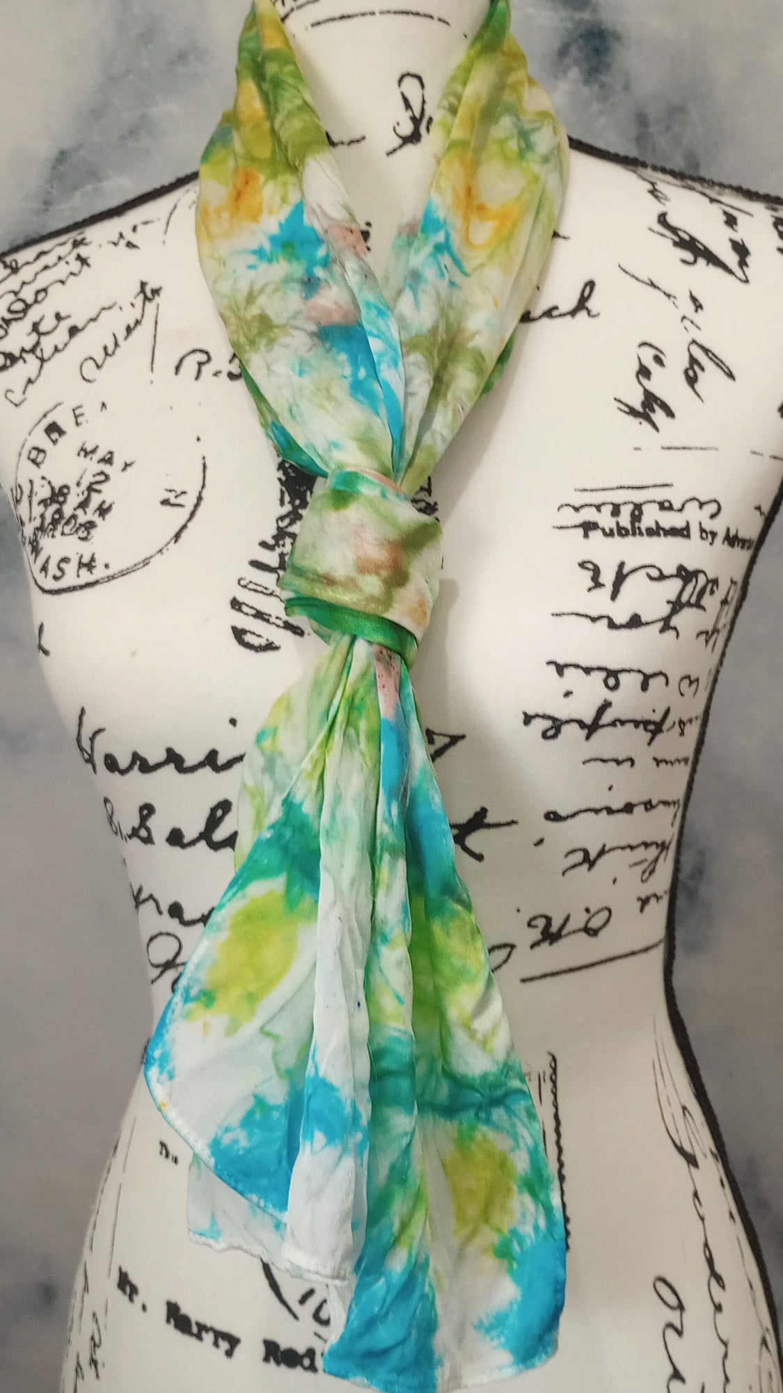 DAY AT THE BEACH Hand-Dyed Silk Satin Scarf - 11 x 60 inches