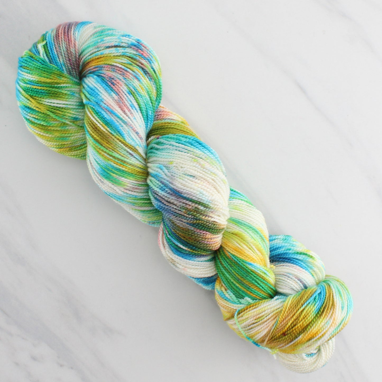 DAY AT THE BEACH Hand Dyed on Feather Fingering - Splashed & Speckled Yarn
