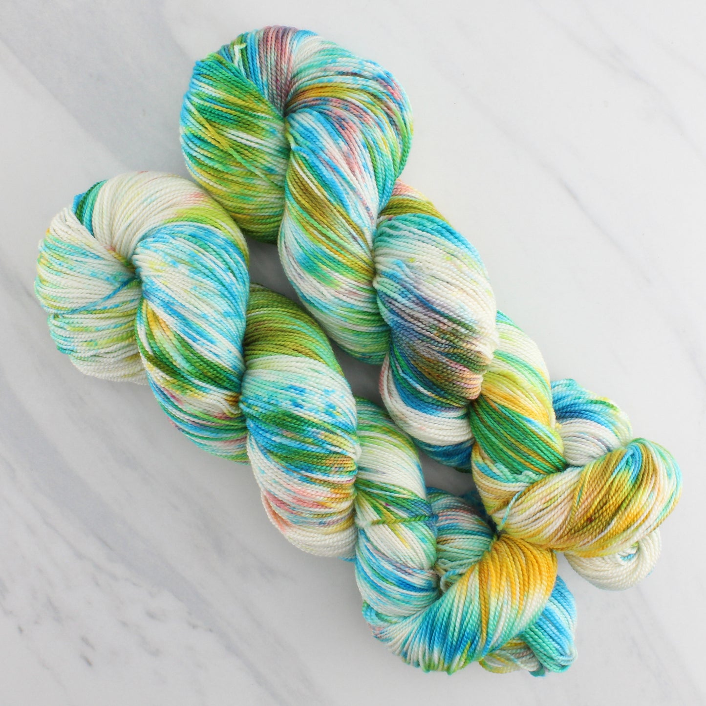 DAY AT THE BEACH Hand Dyed on Feather Fingering - Splashed & Speckled Yarn