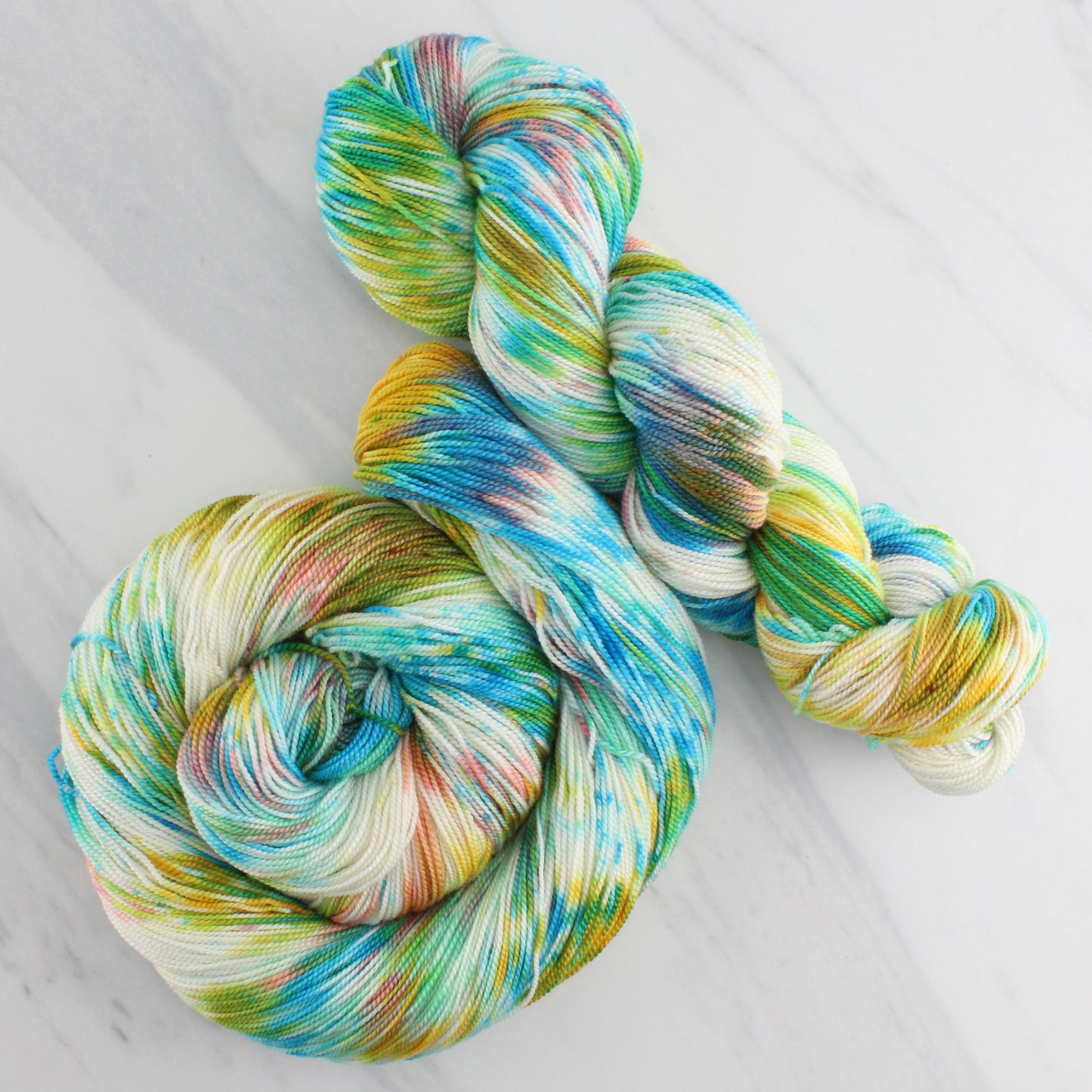DAY AT THE BEACH Hand Dyed on Feather Fingering - Splashed & Speckled Yarn