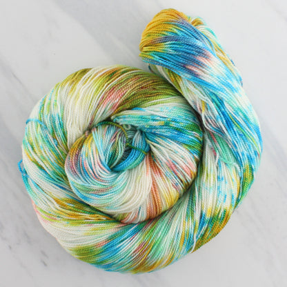 DAY AT THE BEACH Hand Dyed on Feather Fingering - Splashed & Speckled Yarn