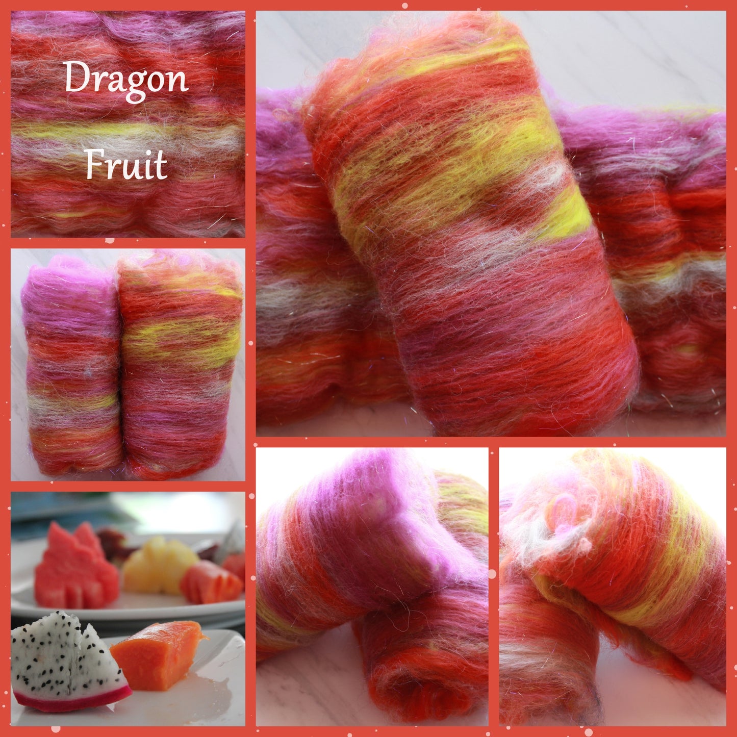 DRAGON FRUIT Art Batts to Spin and Felt