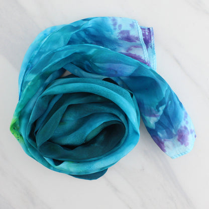 DREAMS OF THE SEA Hand-Dyed Silk Crepe Scarf - 11 x 60 inches