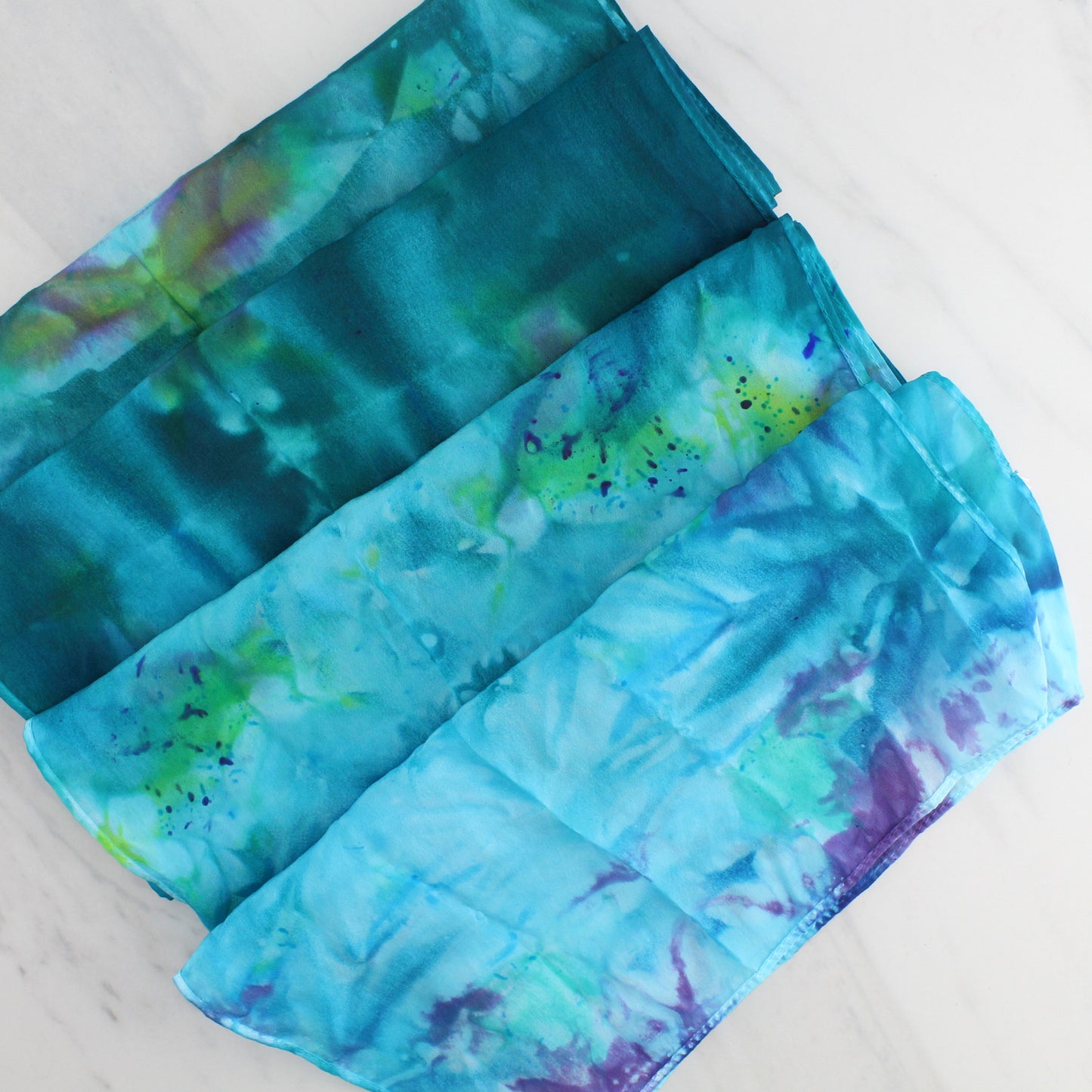 DREAMS OF THE SEA Hand-Dyed Silk Crepe Scarf - 11 x 60 inches