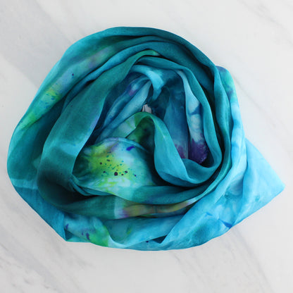 DREAMS OF THE SEA Hand-Dyed Silk Crepe Scarf - 11 x 60 inches