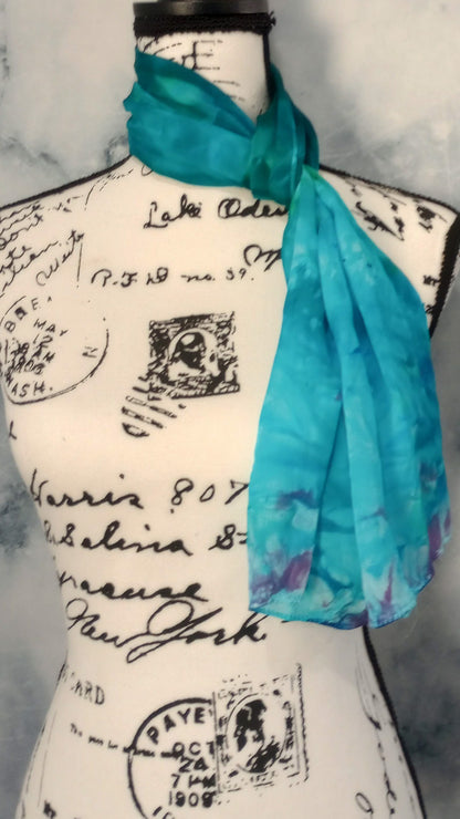DREAMS OF THE SEA Hand-Dyed Silk Crepe Scarf - 11 x 60 inches