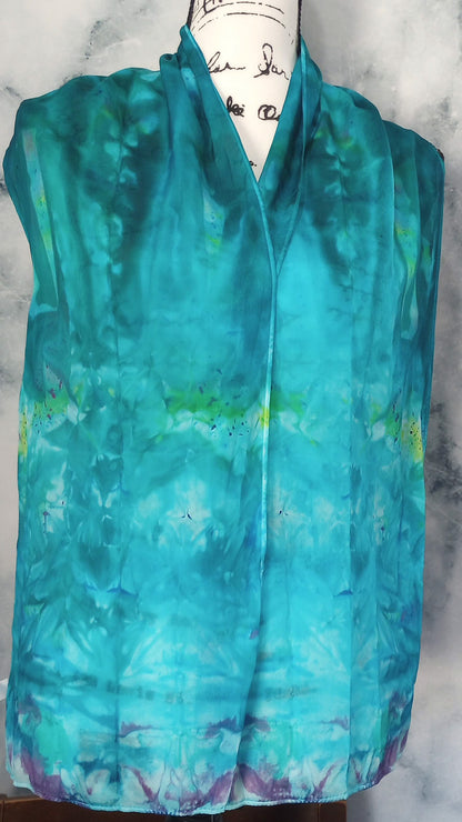 DREAMS OF THE SEA Hand-Dyed Silk Crepe Scarf - 11 x 60 inches