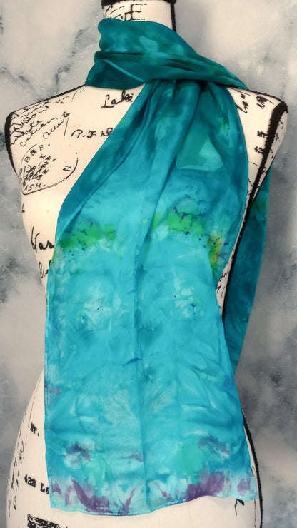 DREAMS OF THE SEA Hand-Dyed Silk Crepe Scarf - 11 x 60 inches