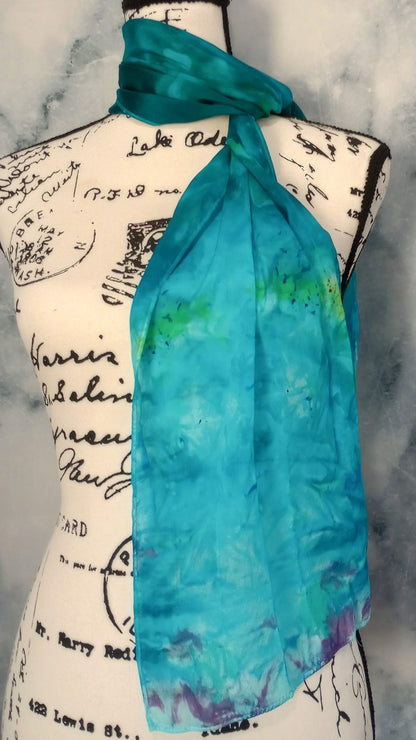 DREAMS OF THE SEA Hand-Dyed Silk Crepe Scarf - 11 x 60 inches