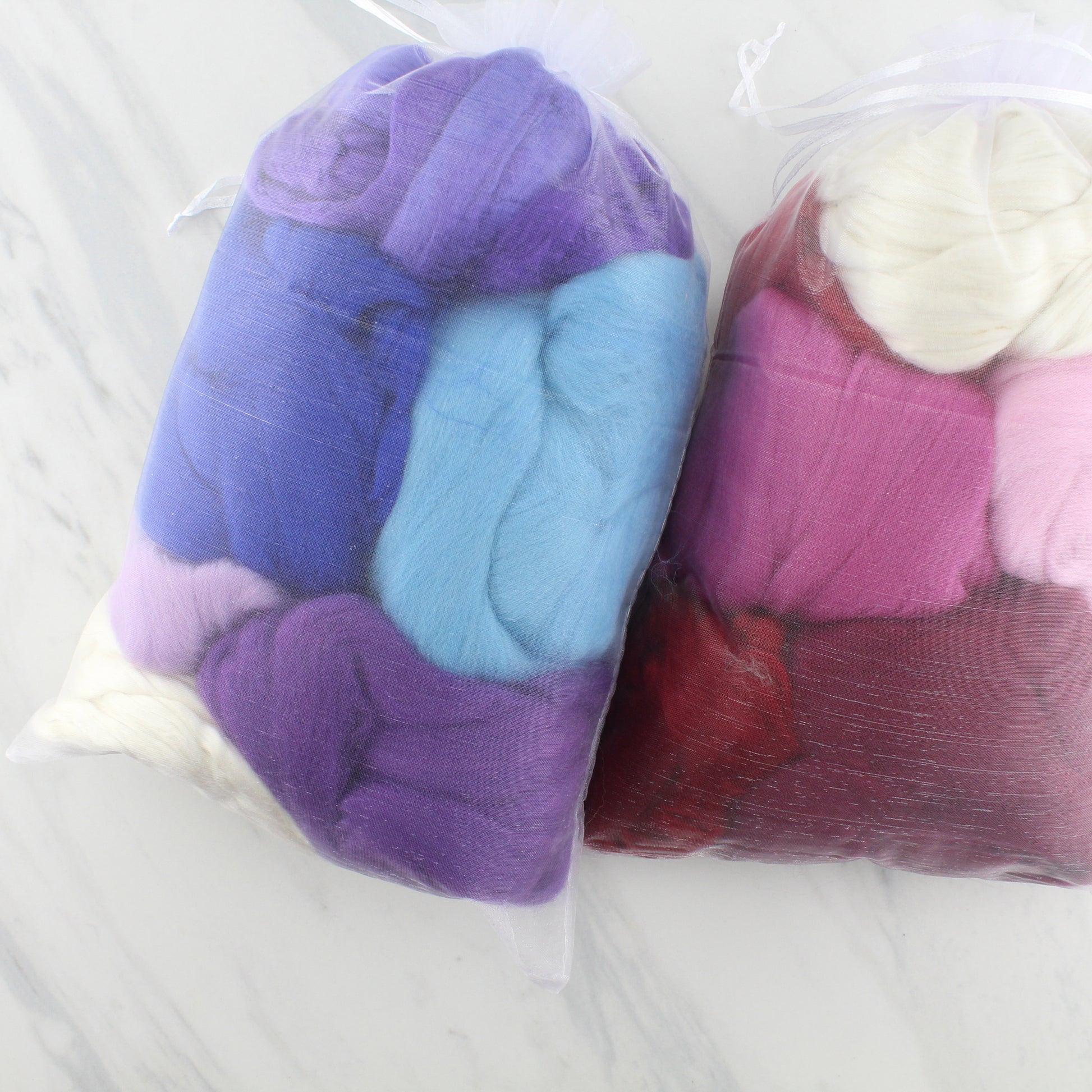 FELTING AND SPINNING FIBER  - Coordinating Colorway Sets with Merino, Silk, Bamboo, and Sparkle - Purple Lamb