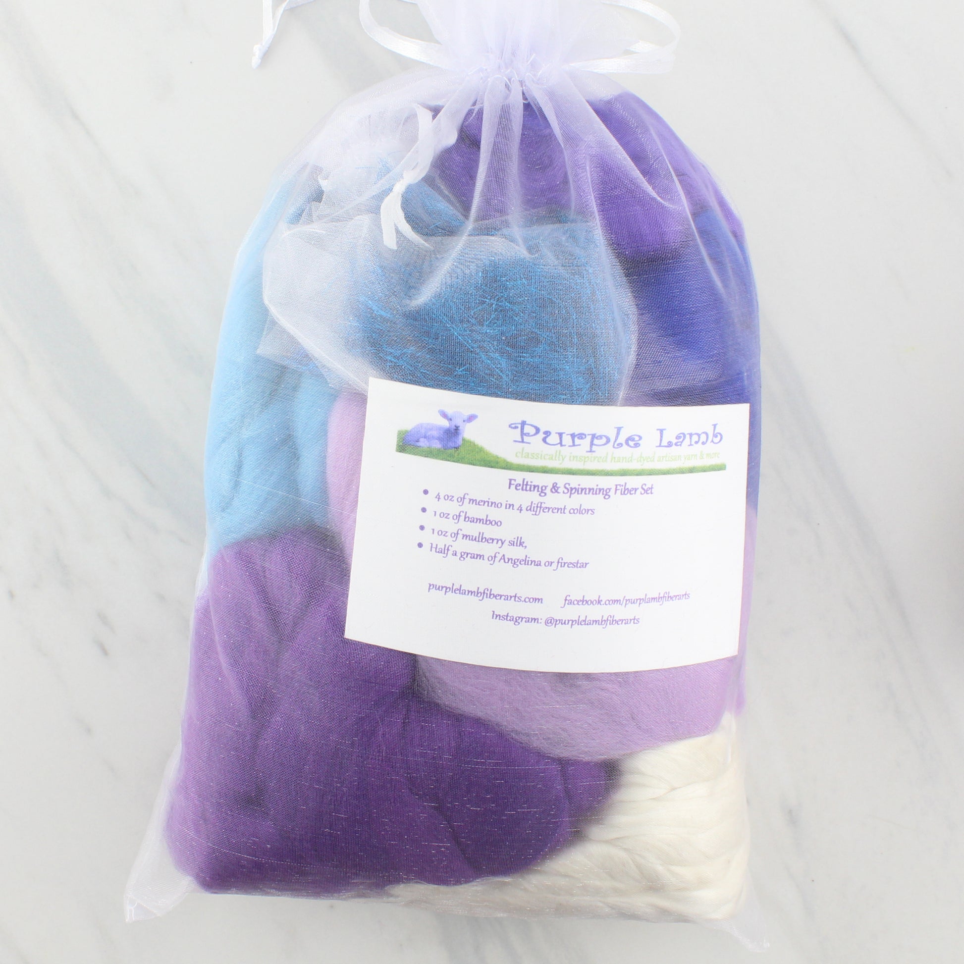 FELTING AND SPINNING FIBER  - Coordinating Colorway Sets with Merino, Silk, Bamboo, and Sparkle - Purple Lamb