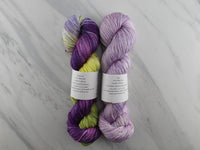 GIFT OF THE MERMAID by Lena Mathisson of Softyarn Designs - CURATED YARN SET #6 with Purple Iris and Lilac on So Silky Sock