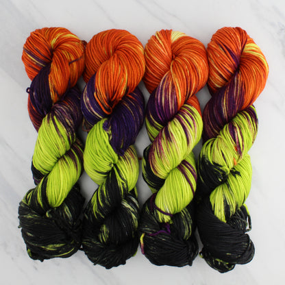 HALLOWEEN PARTY Hand Dyed on Squoosh Worsted - Block Variegated Colorway for Halloween