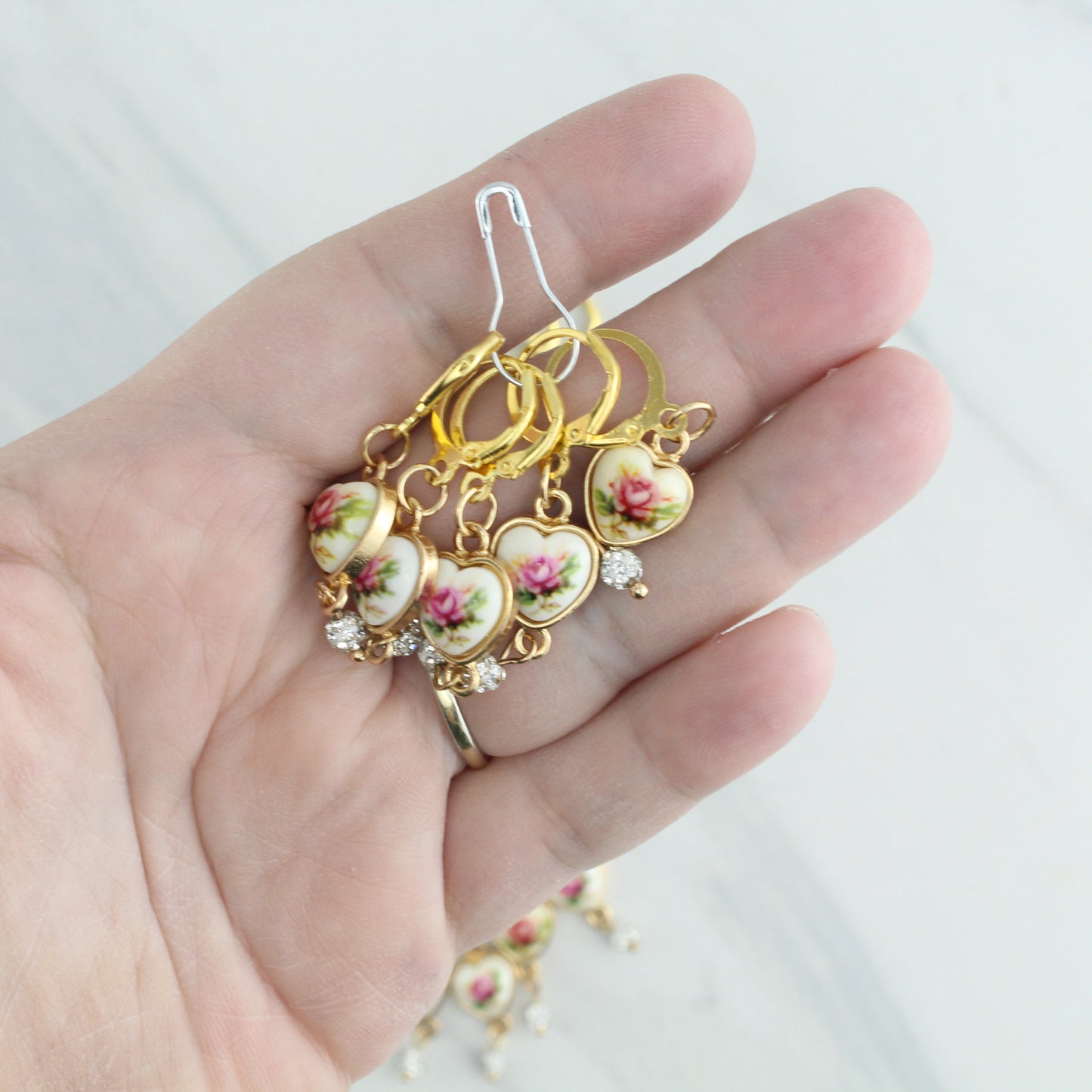 HEARTS AND ROSES STITCH MARKER SETS FOR KNITTING AND CROCHET