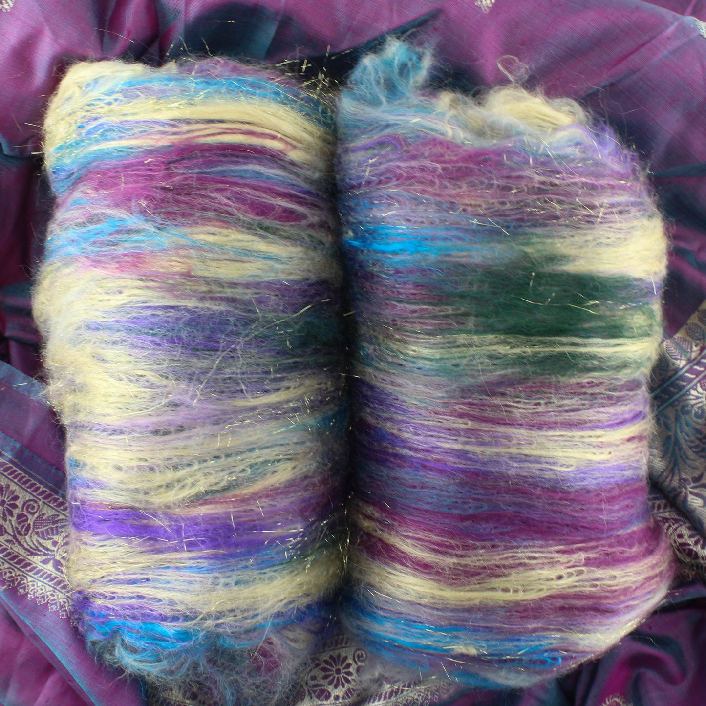 INDIAN SARI Art Batts to Spin and Felt - Purple Lamb
