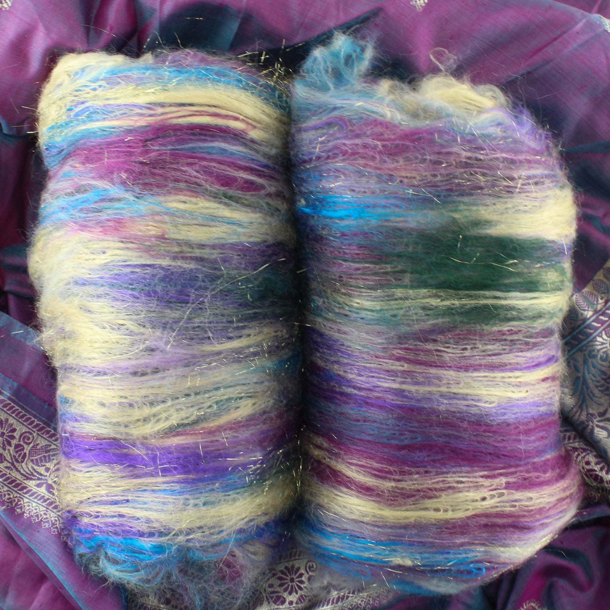 INDIAN SARI Art Batts to Spin and Felt - Purple Lamb