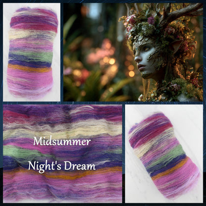 MIDSUMMER NIGHT'S DREAM Art Batt for Spinning and Felting