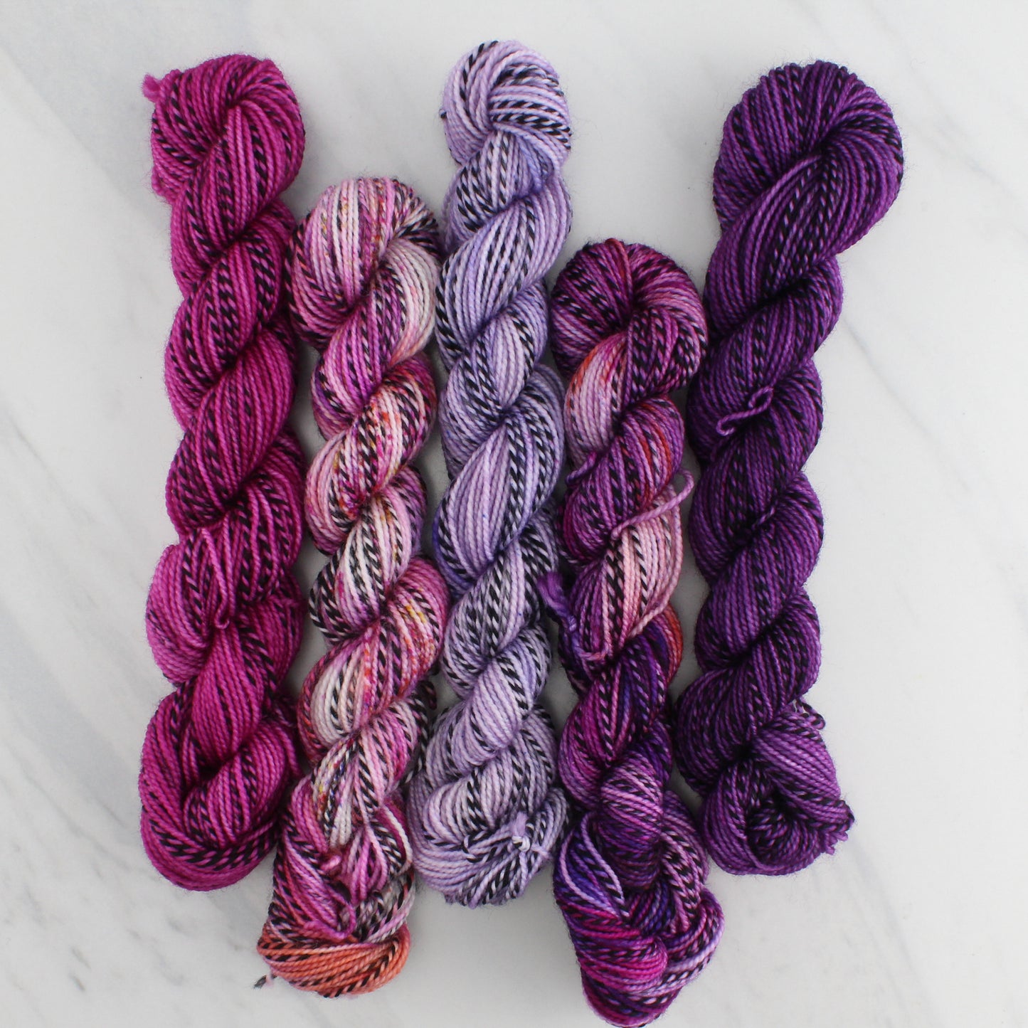 BE MY VALENTINE Mini-Skein Set of Five - Hand-Dyed 20 gram Sock-Weight Mini Skeins on Stained Glass Fingering