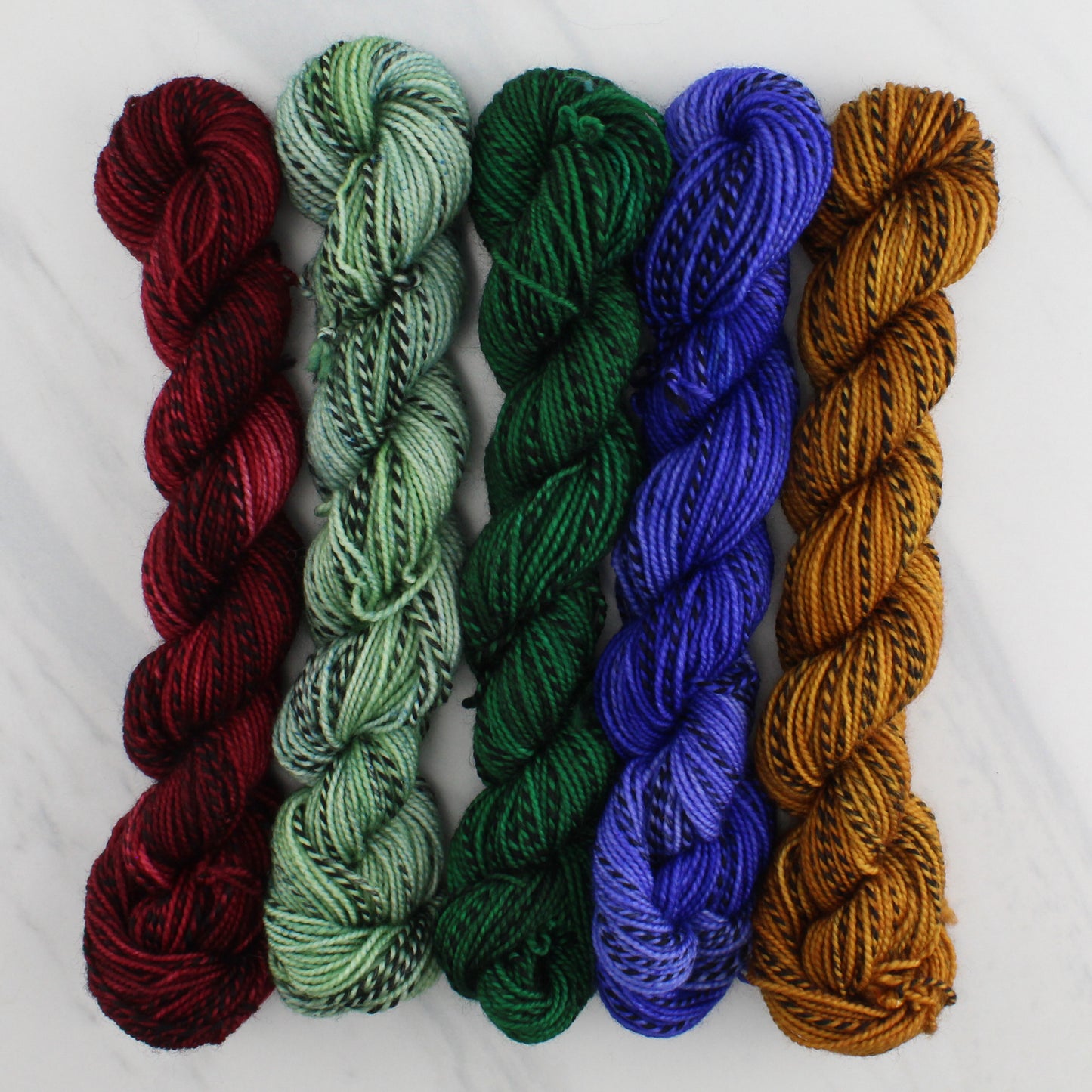 SAINT PATRICK'S DAY Mini-Skein Set of Five - Hand-Dyed 20 gram Sock-Weight Mini Skeins on Stained Glass Fingering