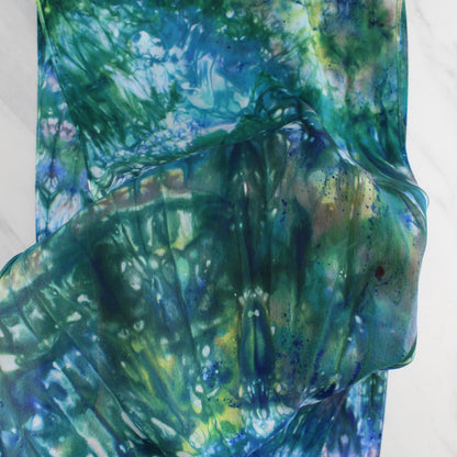 MONET'S WATER LILIES Hand-Dyed Silk Crepe Scarf - 11 x 60 inches