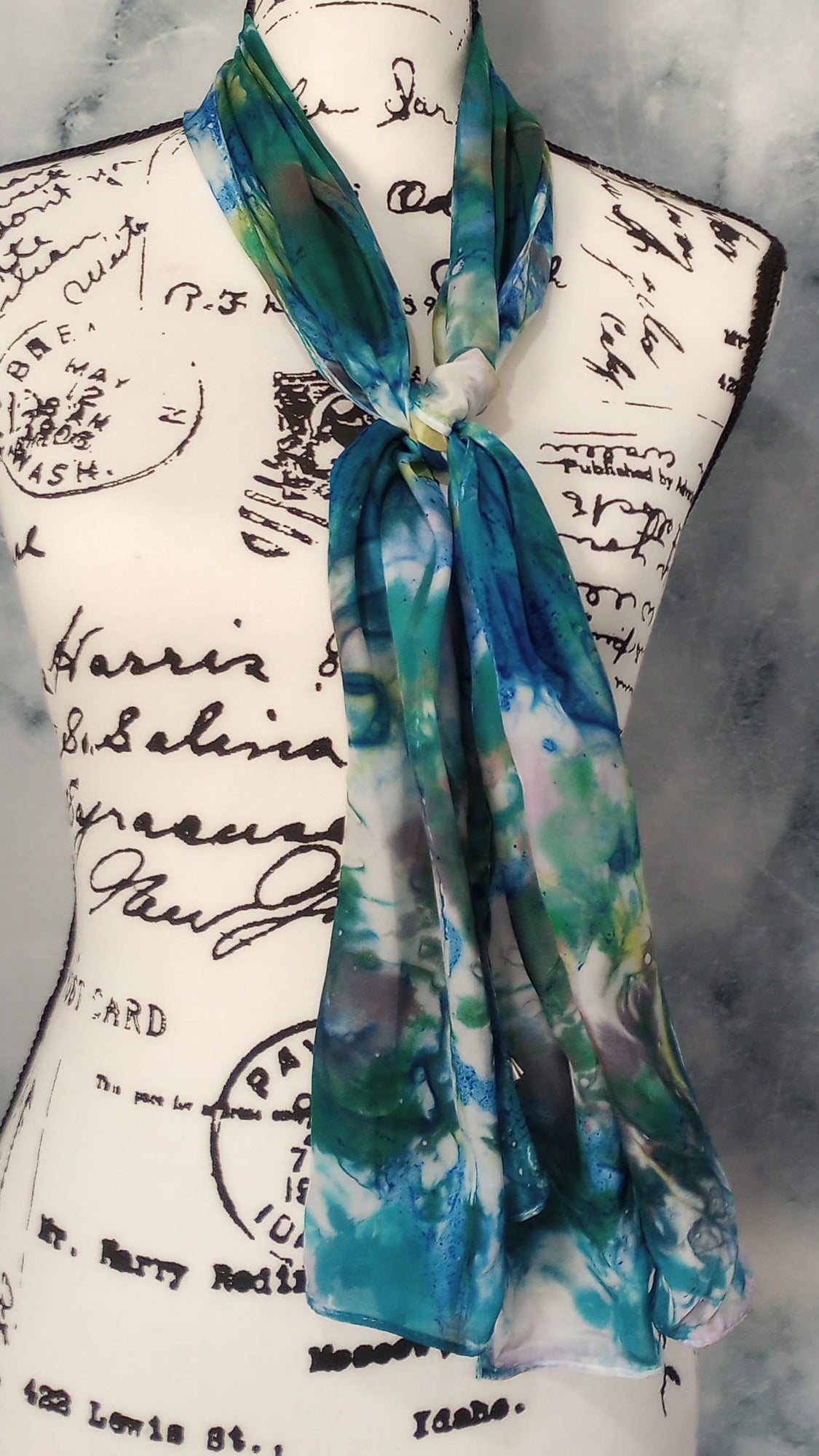 MONET'S WATER LILIES Hand-Dyed Silk Crepe Scarf - 11 x 60 inches