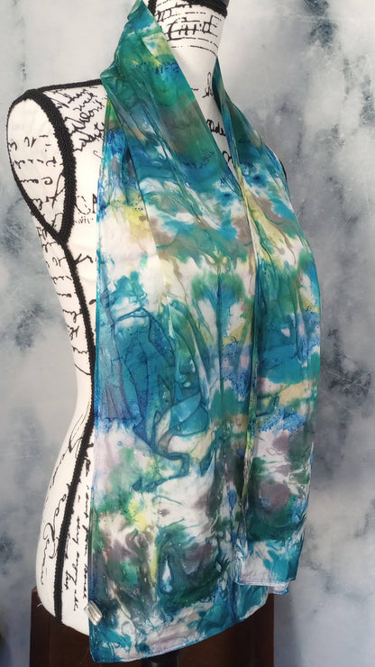 MONET'S WATER LILIES Hand-Dyed Silk Crepe Scarf - 11 x 60 inches