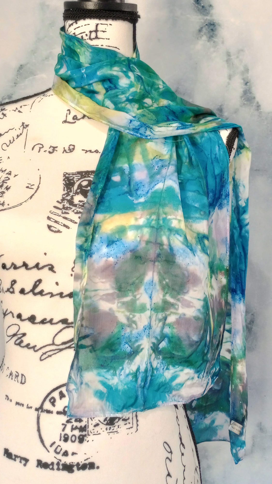 MONET'S WATER LILIES Hand-Dyed Silk Crepe Scarf - 11 x 60 inches