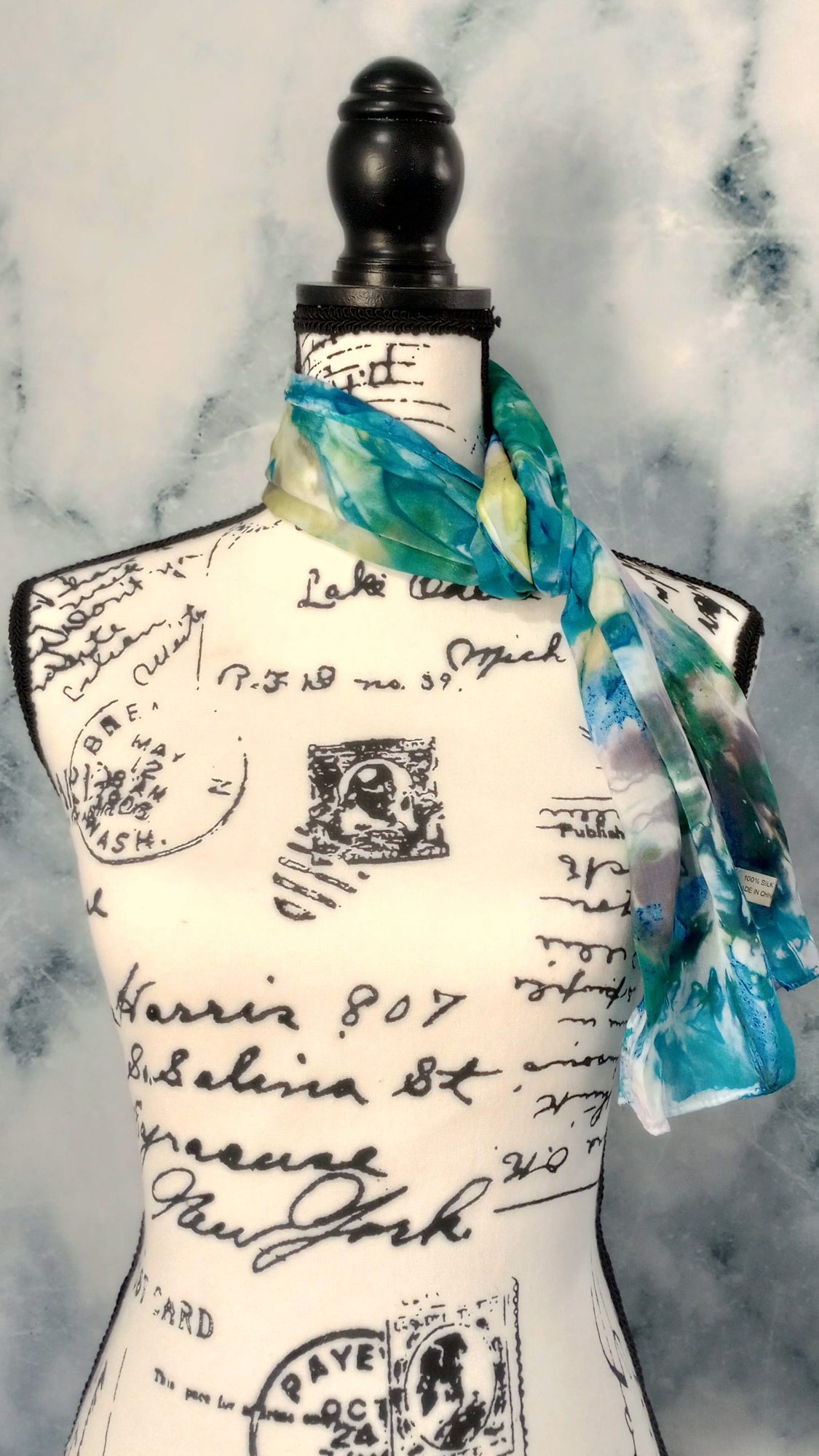 MONET'S WATER LILIES Hand-Dyed Silk Crepe Scarf - 11 x 60 inches