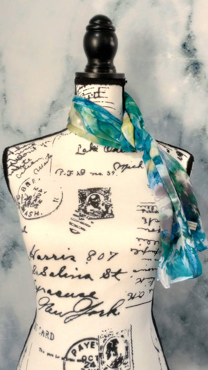 MONET'S WATER LILIES Hand-Dyed Silk Crepe Scarf - 11 x 60 inches